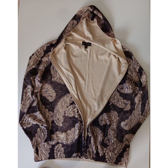 Cinnamon Cinder Hooded Sweater Jacket Zip Front Brown Tan Paisley XL - Picture 14 of 16